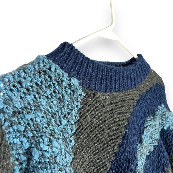 Street Scenes Vintage '90s Chunky Knit Oversized Sweater Geometric Size S Blue - Picture 4 of 7